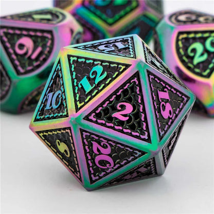 KERWELLSI DND D&amp;D Dice Set Dungeon and Dragon, dés polyédriques en métal faits à la main noirs pour jeu de rôle D20 D12 D10 D8 D6 D4