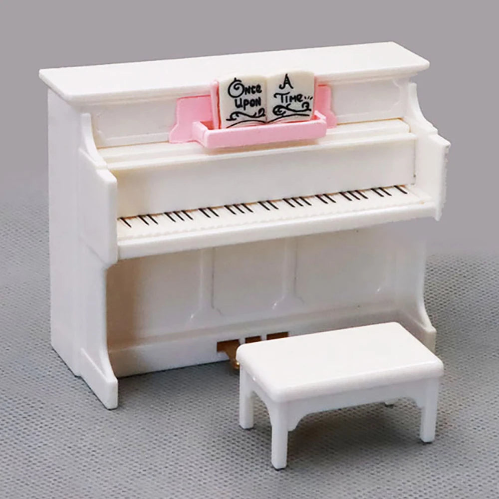 1:12 Accessoires de maison de poupée de piano miniature, mini réplique de piano de simulation avec tabouret et partition de musique accessoires photo noirs anniversaire