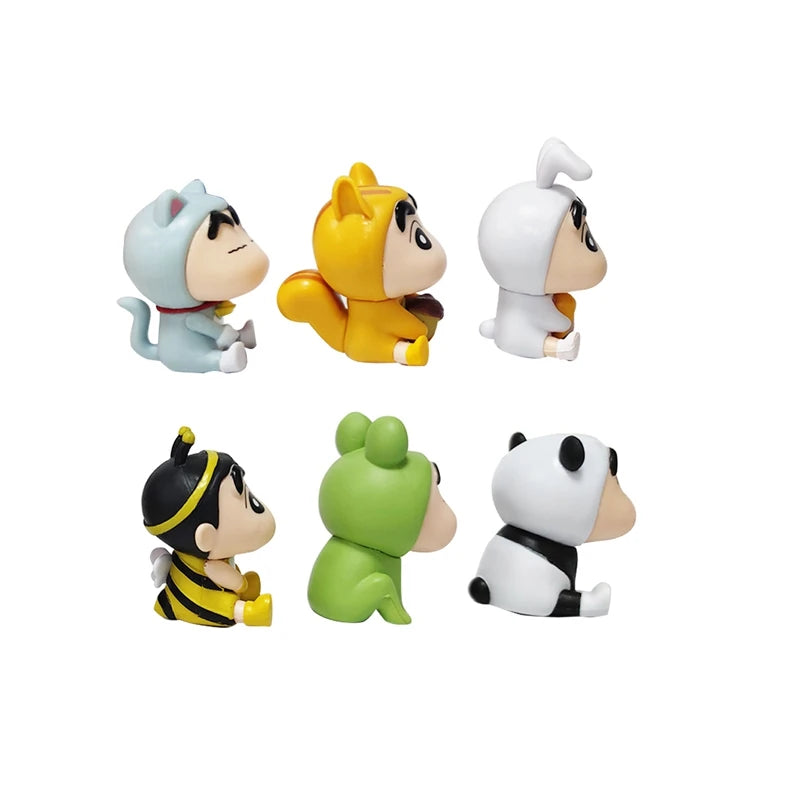 6PCS Anime Crayon ShinChan Figures 6cm Nohara Shinnosuke Action Figure Animal Series Car Desktop Ornaments Kids Birthday Gift