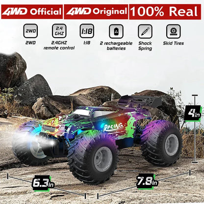 Voitures télécommandées RC pour garçons 25 KM/H Voiture rapide pour adultes RTR 2WD Off Road Monster Truck avec lumières LED Radio Jouets Cadeaux pour enfants