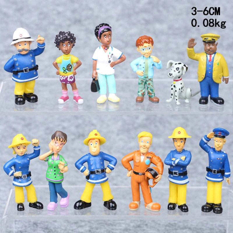 Lot de 12 figurines de pompiers en PVC, dessin animé Sam le pompier, jouets pour garçons et filles, cadeau d'anniversaire ou de Noël pour enfants