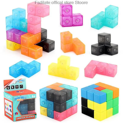 Cubo de bloques de construcción magnéticos, cubo de inteligencia extraíble, juguetes antiestrés, cubo de rompecabezas, juguetes divertidos de educación temprana para regalo de niños