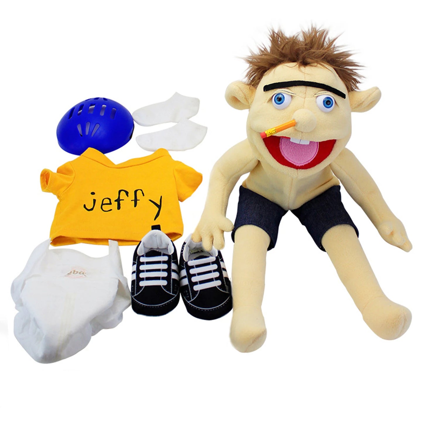 Jeffy Hand Puppet Cartoon Plushie Toy Stuffed Doll Soft Figurine Sleeping Pillow Educational Playhouse Kids Children Baby Gift