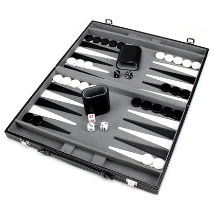 Game Chess Board Backgammon Set With Stitched Black Leatherette Case Nice Gift Folding Business Entertainment For Family Party