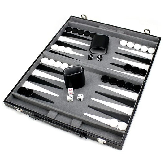 Game Chess Board Backgammon Set With Stitched Black Leatherette Case Nice Gift Folding Business Entertainment For Family Party