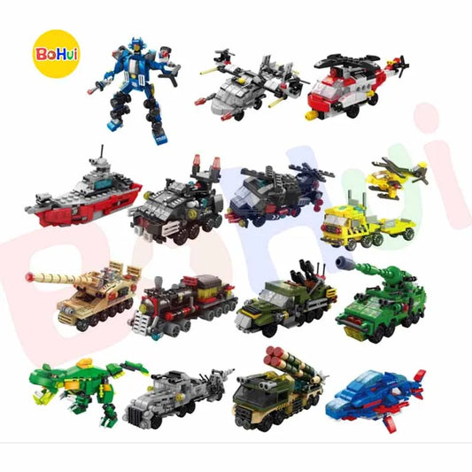 Nouveau 6 en 1 City Warship Tank Excavator Mortar Train Helicopter Modèle Blocs de Construction Briques Ensembles Classiques Enfants Jouets Pour Enfants