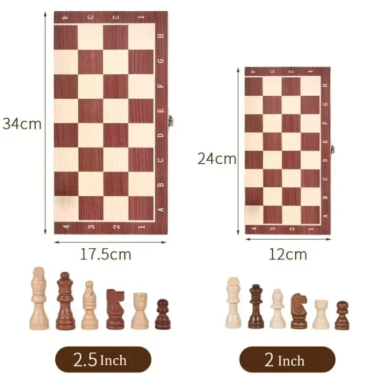 Jeu d'échecs en bois 3 en 1, backgammon, dames, jeu de société, jeux d'échecs de voyage, boîte pliable portable, divertissement, cadeau de Noël