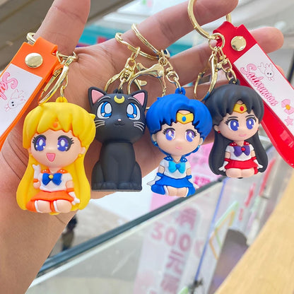 Porte-clés Anime Sailor Moon Luna Artemis Figurine Tsukino Usagi Hino Rei Pendentif Porte-clés Collection PVC Modèle Jouets Cadeaux