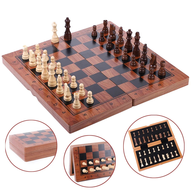 2021 Grands jeux d'échecs magnétiques Boîte de rangement en bois de haute qualité Échiquier avec échiquier de rechange Pliable pour voyage Jeu pour adultes et enfants