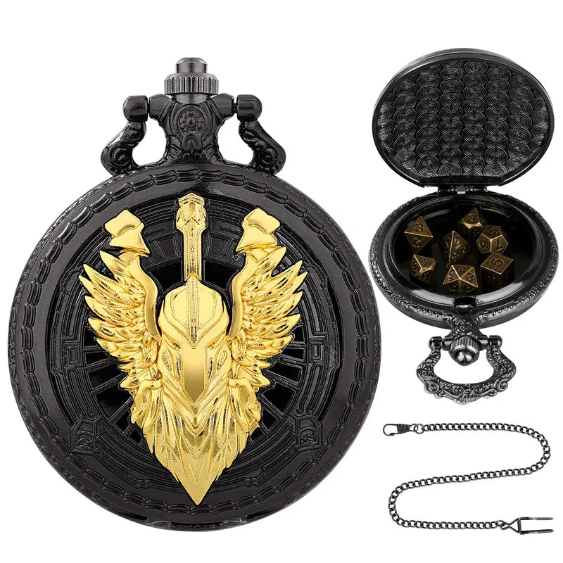 Pendentif dés de montre de poche creux dés DND combattant tribal dés polyédriques en métal jeu de rôle dés de jeu dés de montre de poche vintage