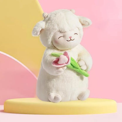 Poupée en peluche en forme de mouton blanc doux avec fleur de tulipe, agneau en peluche doux avec tulipe, jouet en peluche, cadeau mignon pour enfant, anniversaire, Noël