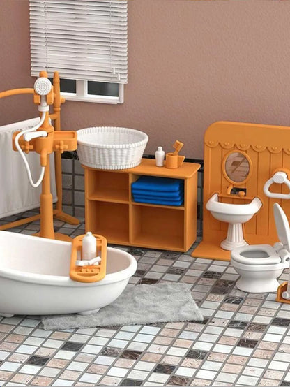 Dollhouse Furniture Bathroom Set DIY Miniature Dollhouse Bedroom Kitchen Accessories Doll House Kids Birthdays Christmas Gifts