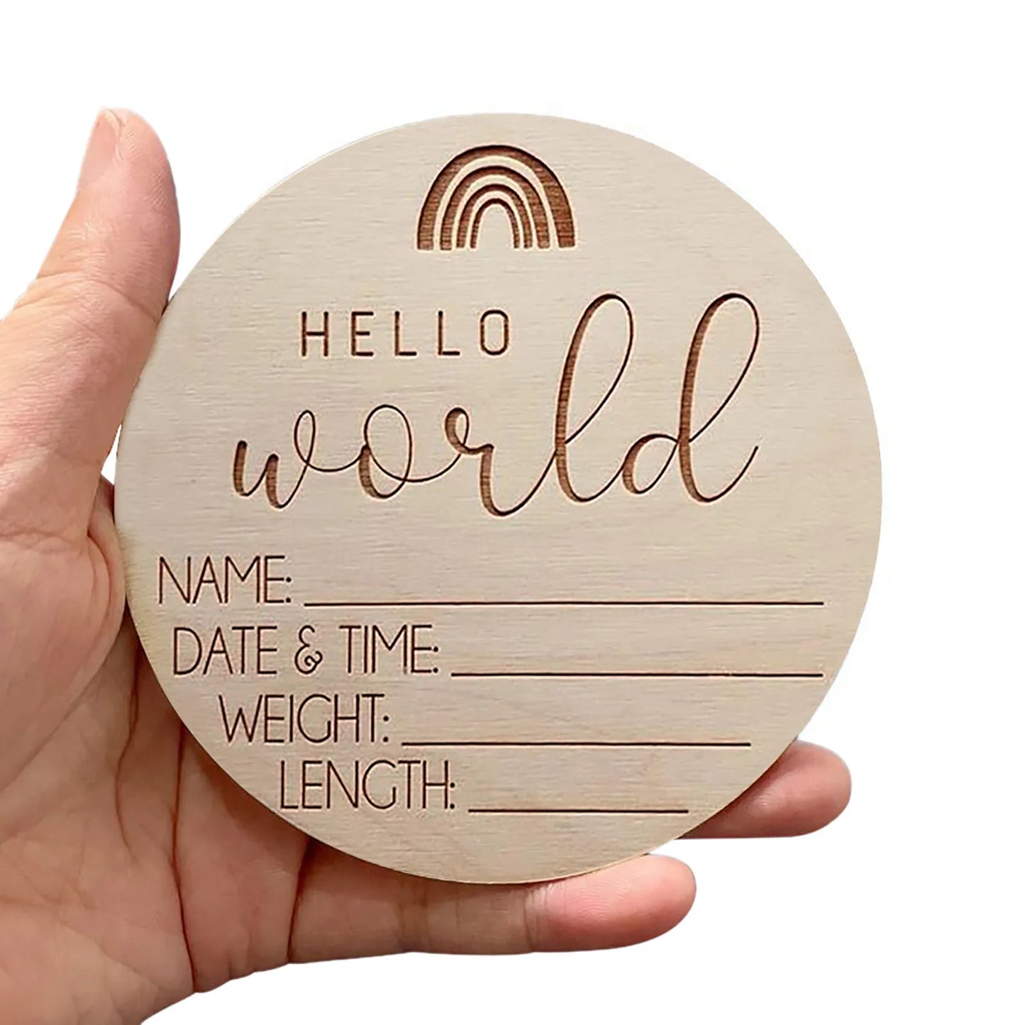 5 piezas de letreros de anuncio de estadísticas de nacimiento de bebé con el texto "Hola mundo", arcoíris, regalo para baby shower, hitos de madera para recién nacidos, accesorio para fotos