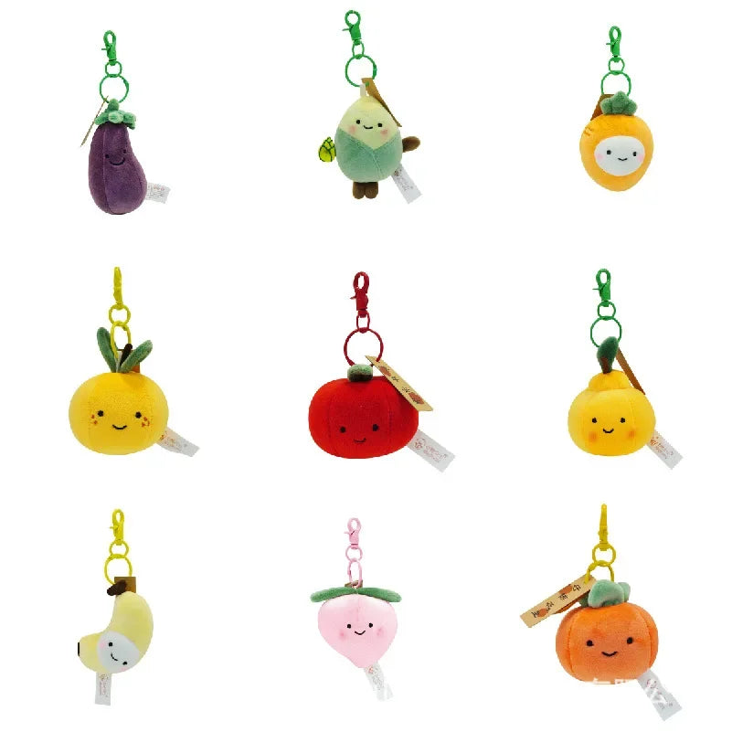 Porte-clés en peluche fruits 10 cm, porte-clés en forme de pêche, orange, pomme, banane, aubergine, Ponkan, peluches douces, Kawaii