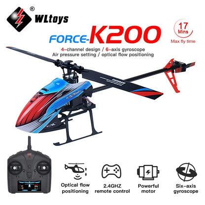 Helicóptero RC WLtoys XK K200 2024 NUEVO 2.4G 6-Aixs Giroscopio 4CH Altitud Hold Flujo óptico Helicóptero de control remoto Juguetes k127