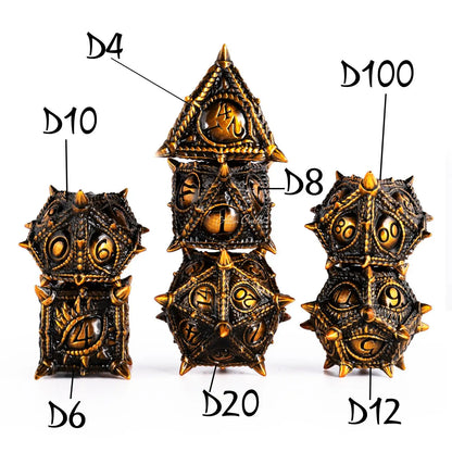 Lot de 7 dés en métal DND pour Dungeon and Dragons Pathfinder Dnd Game Dice Player Sharp Edge RPG Polyhedral Dice Gift Ancient Gold