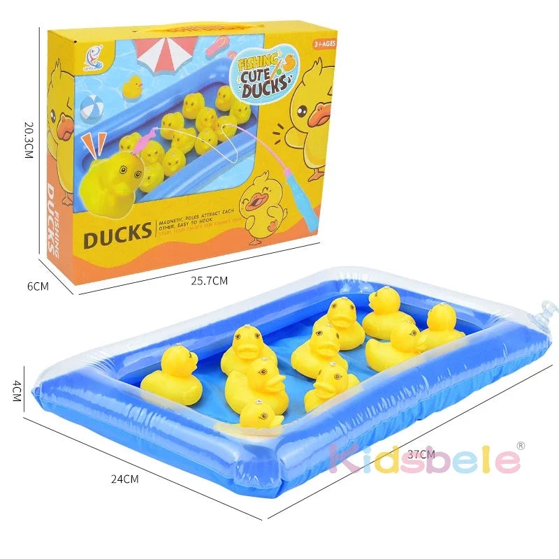 Duck Fishing Game Magnetic Floating Toy Pond Pool With 10 Ducks Set Summer Bathing Toy Inflatable Pond Preschool Montessori Game