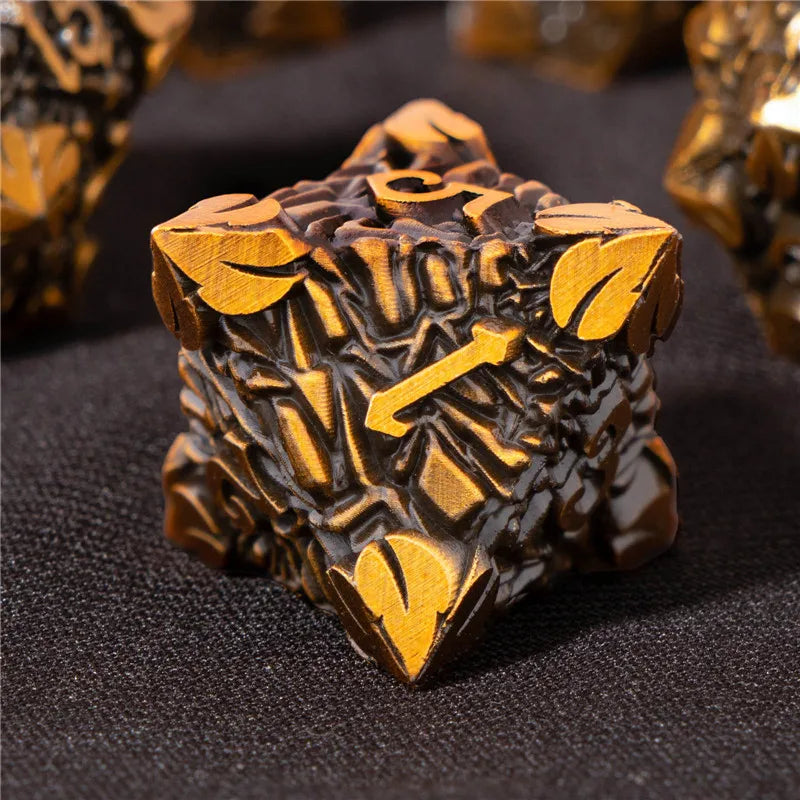 OUKELANWO Root Metal Dice Set DND, Dés polyédriques de donjon et de dragon, Dés D&amp;D pour jeu de rôle RPG D20 D12 D10 D8 D6 D4