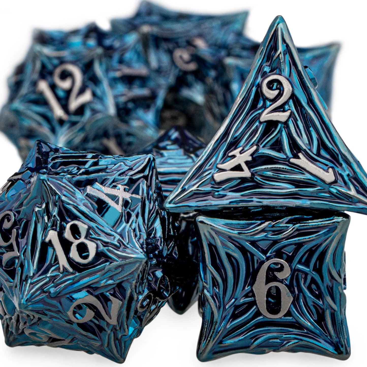 ORIFANTUO Tree Root Dnd Metal Dice Set Bleu D+D Polyédrique Dés Pour D dnd D Dungeon et Dragon Pathfinder Jeu de Rôle Dés