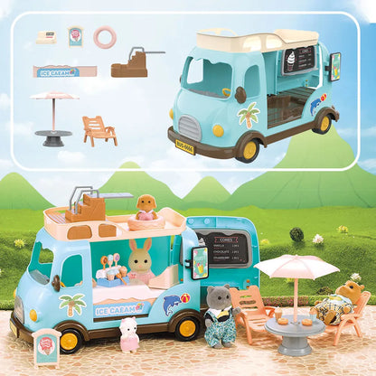 Étagère à livres pour autobus scolaire 1/12, maison de poupée, famille forestière, véhicule de vente de glaces, meubles miniatures pour fille, maison de jeu, cadeau d'anniversaire