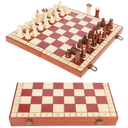 13-Inch Portable Folding Chess Set - Handcrafted Intricate Wooden Pieces, Perfect for Adults and Beginners