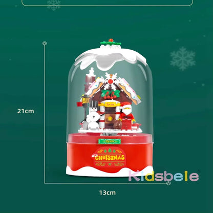 Christmas Building Blocks Music Box Building Blocks Kit Decoration with Snowing Effect and Music for Kids