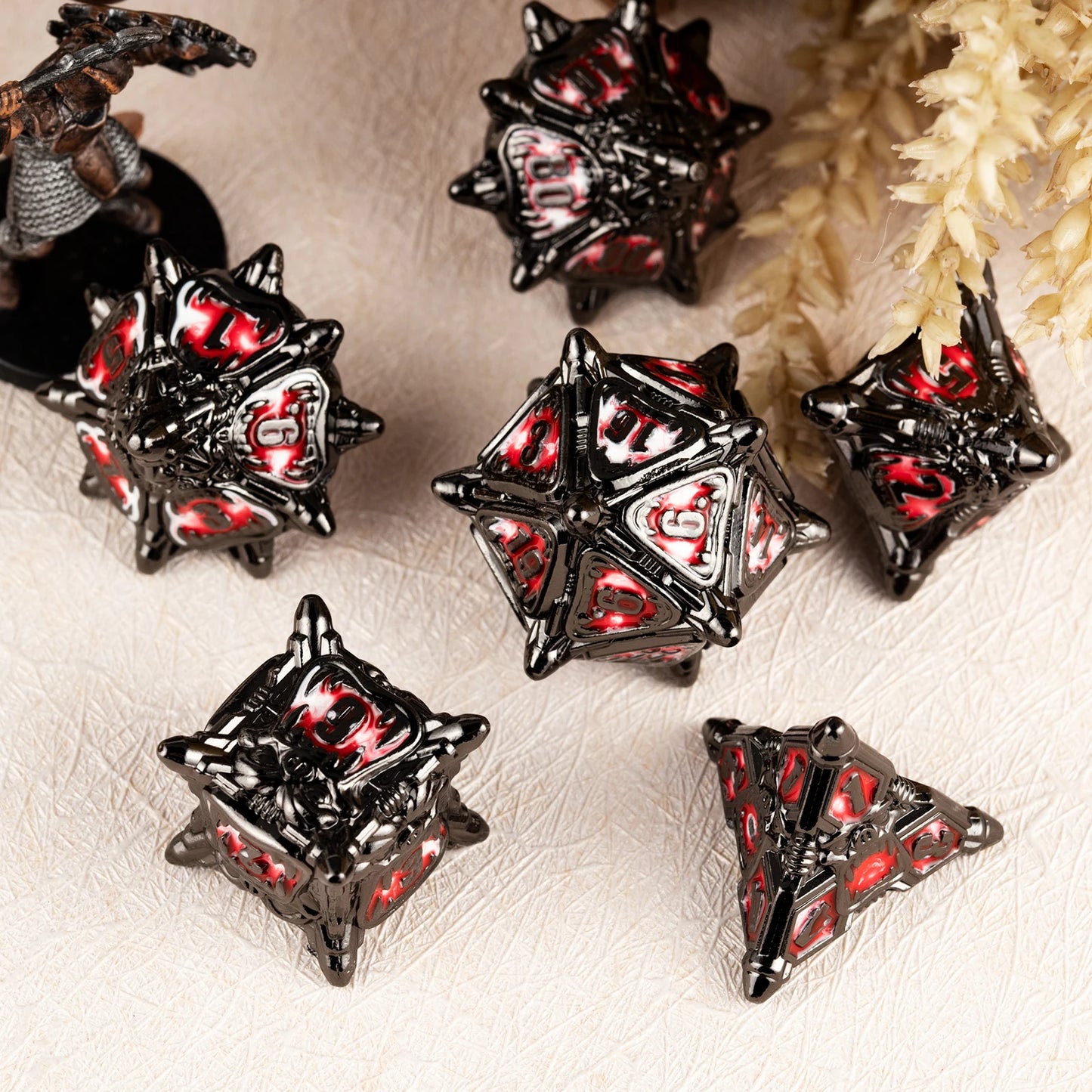 Lot de 7 dés DND en métal pour jeux de rôle Donjons et Dragons TRPG D6 D8 D10 D% D12 D20