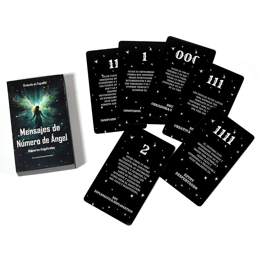 Jeu de cartes Oracle avec messages des nombres angéliques Jeu de cartes Oracle avec affirmations et messages des nombres angéliques, 53 cartes, bord doré