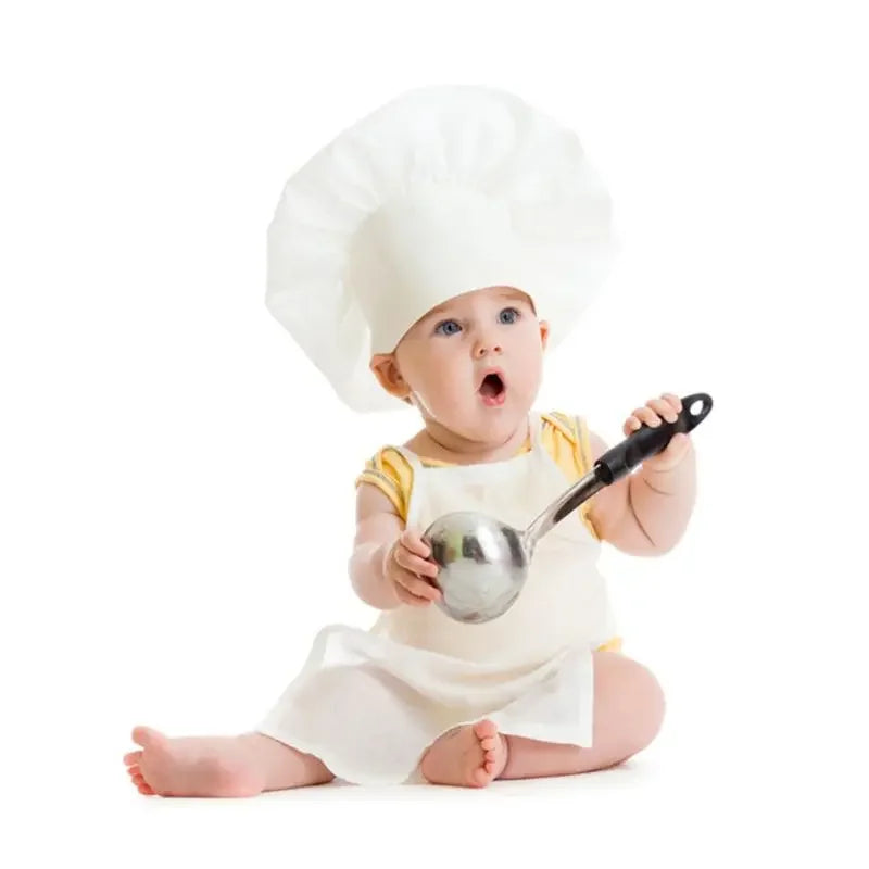 Cute Baby Chef Apron and Hat Infant Kids White Cook Costume Photography Prop Newborn Hat Apron