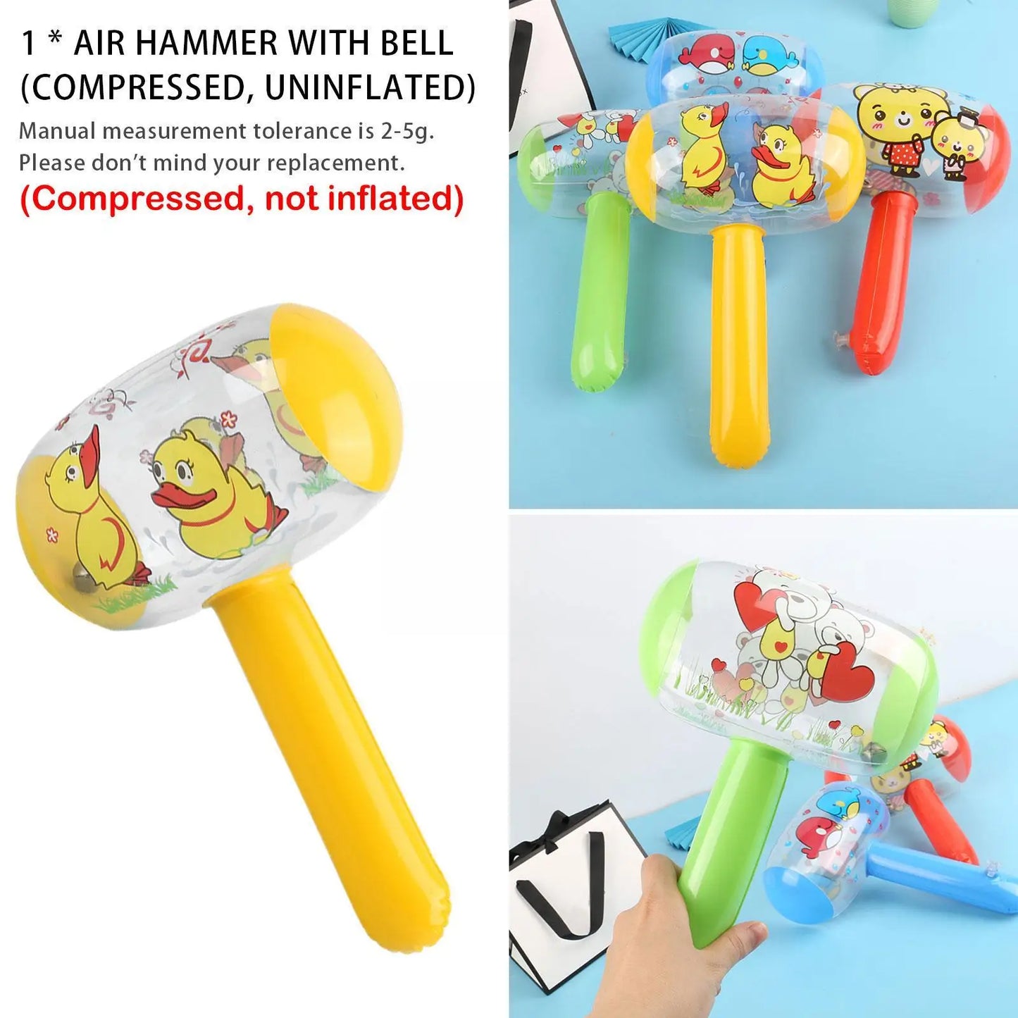 Cute Cartoon Inflatable Hammer With Bell Toys PVC Cheerful Nice Gift For Baby Kids Funny Blow Up Hammer Toys Random Color N5F8