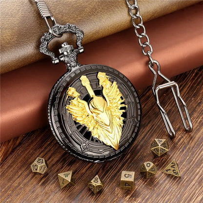 Pendentif dés de montre de poche creux dés DND combattant tribal dés polyédriques en métal jeu de rôle dés de jeu dés de montre de poche vintage