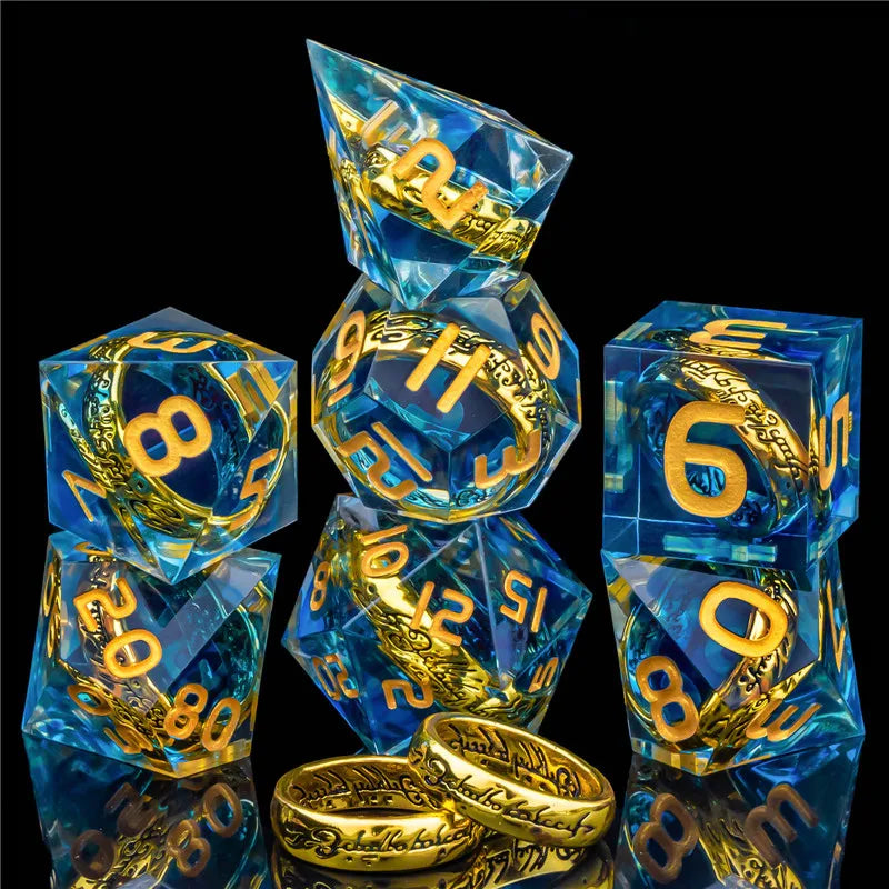 KERWELLSI DND Sharp Edge Resin Dice Set D&D, Polyhedral Dungeon and Dragon Dice, RPG Role Playing D D Dice D20 D12 D10 D8 D6 D4