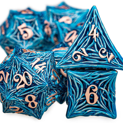 ORIFANTUO 7CPS Dés en métal bleu Dnd Dés polyédriques D&amp;D pour D et D Dungeon et Dragon Pathfinder Jeu de rôle de table Dés