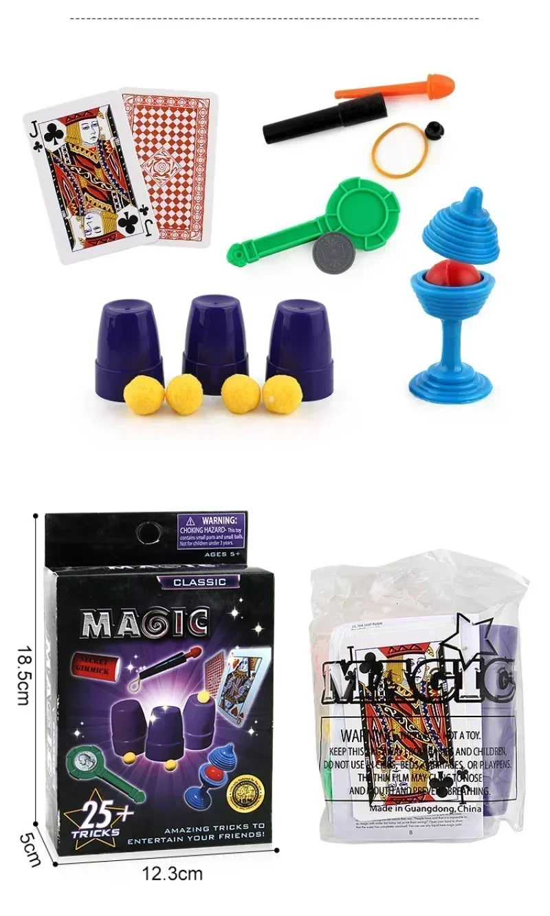 Nouvel ensemble d'accessoires magiques amusants pour enfants, jouets de tours de magie pour enfants, kit pour débutants, accessoires de performance magique, jouet puzzle