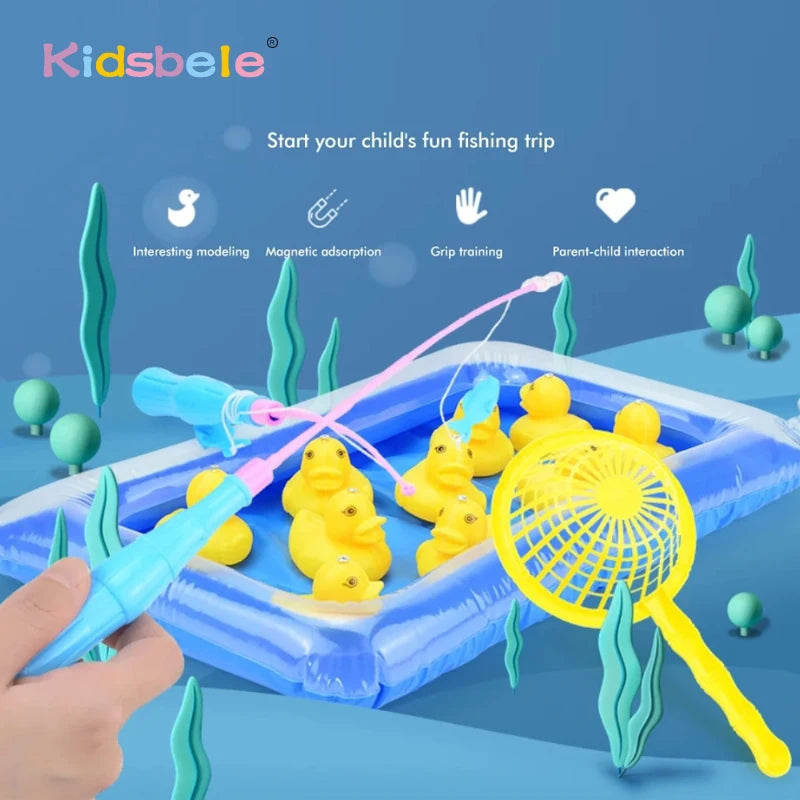 Duck Fishing Game Water Playing Summer Game Outdoor Party Toy For Kids Inflatable Pond 2 Rope Fish Pole Hooks 10 Floating Ducks