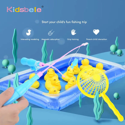 Duck Fishing Game Water Playing Summer Game Outdoor Party Toy For Kids Inflatable Pond 2 Rope Fish Pole Hooks 10 Floating Ducks