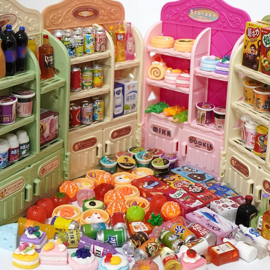 30 piezas de mini estantes para comida, bebidas y postres en miniatura, muebles para supermercado, estantes para casa de muñecas, estantes de cocina para niñas, juguetes de cocina