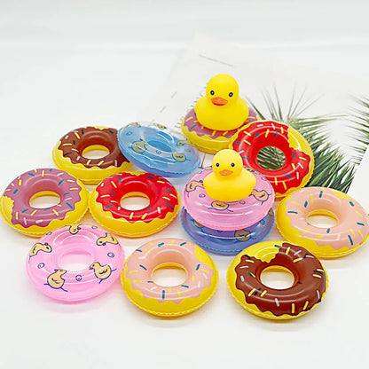 Jeux d'eau Anneau de natation gonflable Jouets Mini anneaux de bain pour enfants Donuts Petit canard jaune Piscine Décorer