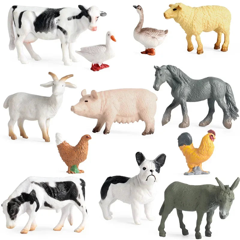 12pcs Simulation Farm Poultry Ocean Animal Action Figures Model Pig Bird Duck Hen Goose Horse Cow Dog Goat Bear Toy for children