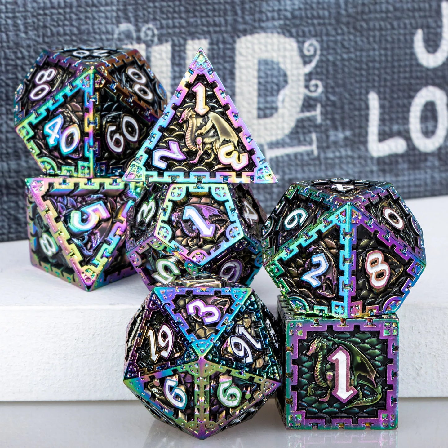 7pcs Metal DND Dice Set Dungeon and Dragon Dice D20 D12 D10 D8 D6 D4 Large Polyhedral Dice Set for RPG D&D Dice