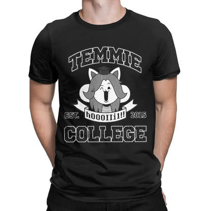 Camisetas para hombre de Temmie College Undertale, camiseta de juego genial, camiseta de manga corta con cuello redondo, camisetas de algodón puro de talla grande