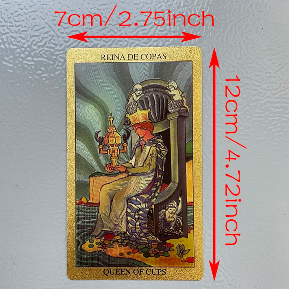 Cartas del Tarot en lámina de oro en caja de 12 x 7 cm, baraja de adivinación para principiantes con guía en papel en 2 idiomas Toro Taro