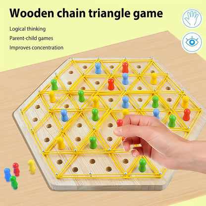 Wooden Chain Triangle Chess Game Rubber Band Strategy Board Game Territory Capture Family Game Educational Toy For Home Travel