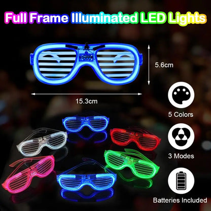 Lot de 12 ou 24 lunettes lumineuses à LED qui brillent dans le noir et qui brillent au néon, fournitures de fête de mariage, 3 modes clignotants