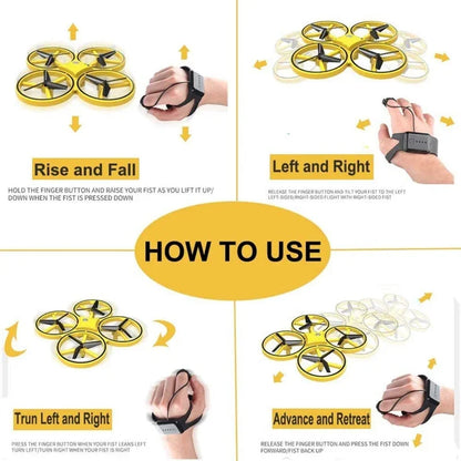 Drone contrôlé à la main RC Mini Quadcopter Gesture Flying LED Lights Altitude Hold Watch Control Enfants Jouets Cadeaux d'anniversaire