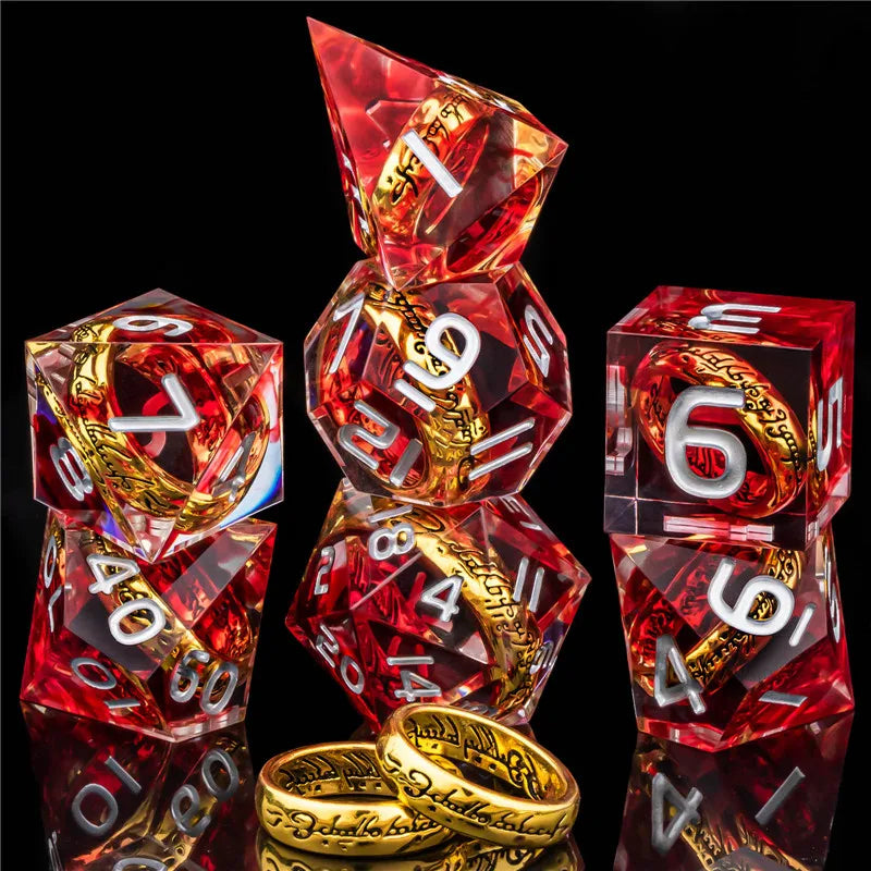 KERWELLSI DND Sharp Edge Resin Dice Set D&D, Polyhedral Dungeon and Dragon Dice, RPG Role Playing D D Dice D20 D12 D10 D8 D6 D4