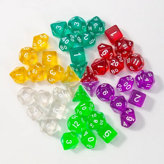 7 piezas de dados de cristal transparente de material acrílico de varios colores, accesorios de equipo de juego opcionales para juegos en casa, reuniones de bar