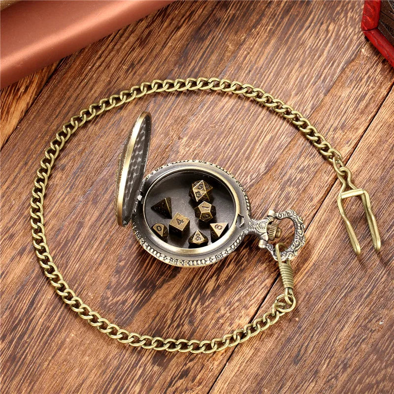 Steampunk Pocket watch Dice Xmas Gifts Pendant Mini Metal DND Dice 6mm pocket watch case Polyhedral DND dices for Christmas