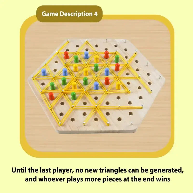 Wooden Chain Triangle Chess Game Rubber Band Strategy Board Game Territory Capture Family Game Educational Toy For Home Travel