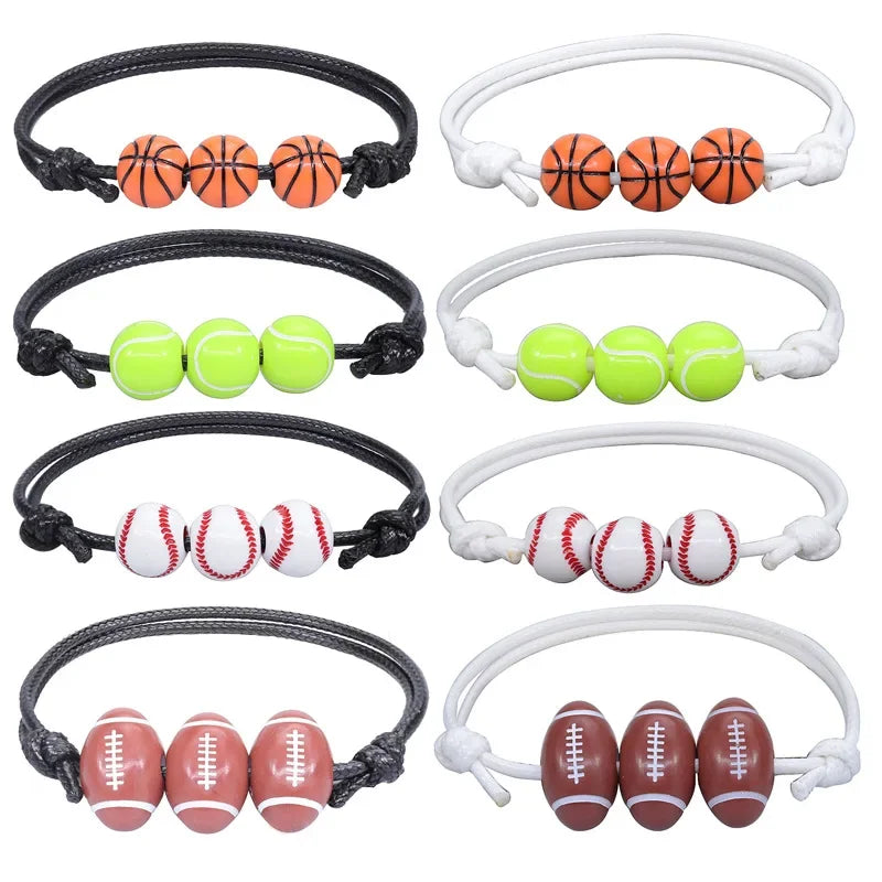 Football Basketball Tennis Rugby Hand Bracelet for Children Men Women Girl Boy Adjustable Baseball Soccer Volleyball Beads